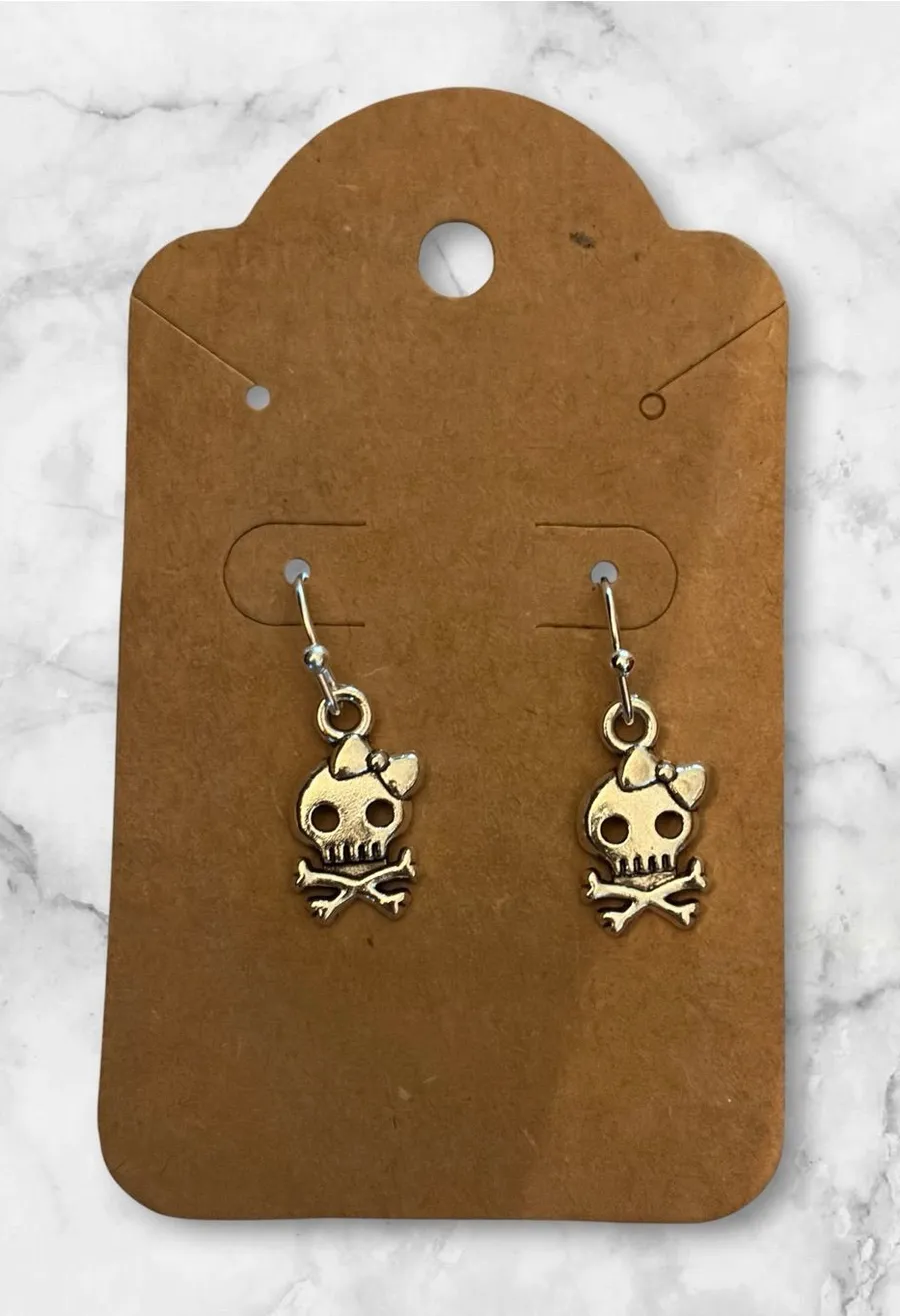 Silver tone Skull & Crossbones Dangle Earrings