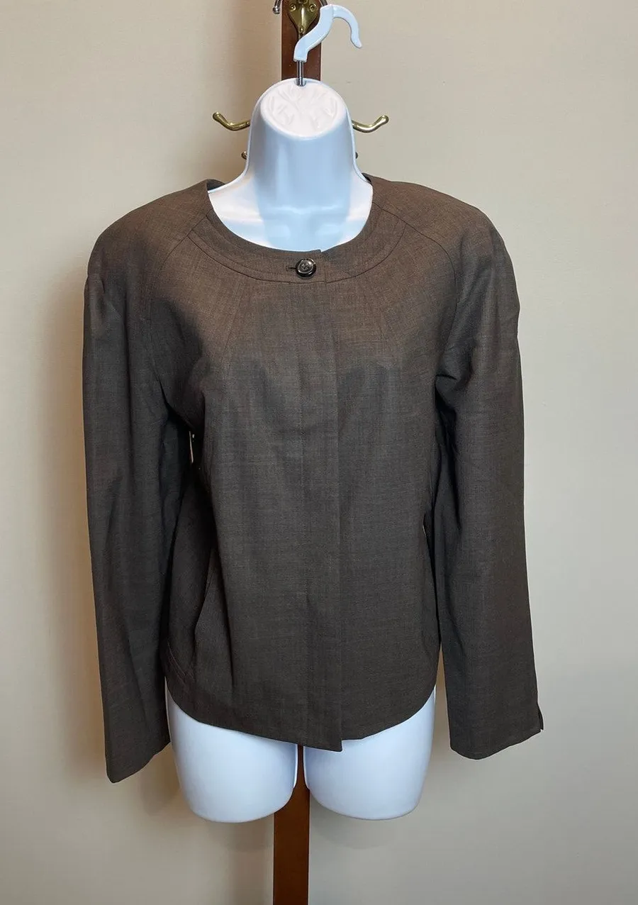 Jones New York Wool Blend Blazer Brown Size 12 Hidden Button Closure Lined