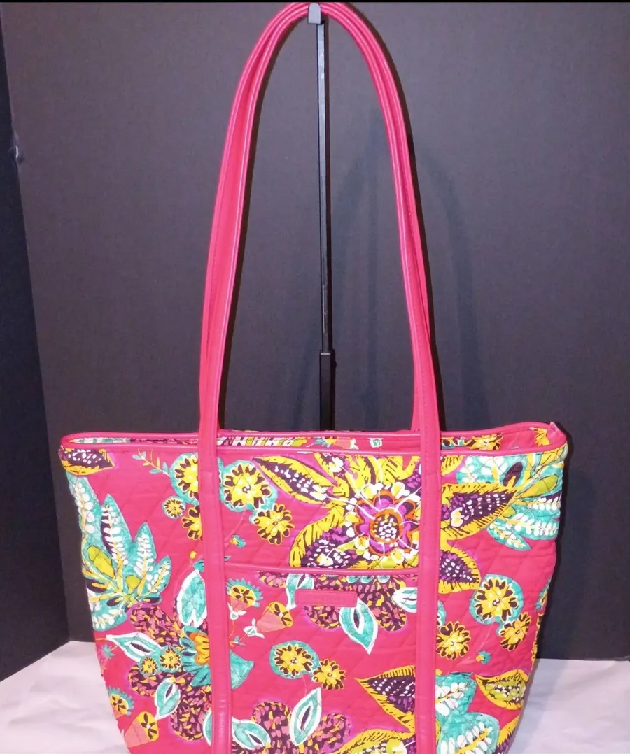 Vera Bradley Tote Bag Women Large Red Multi Floral Quilted Shoulder Handbag