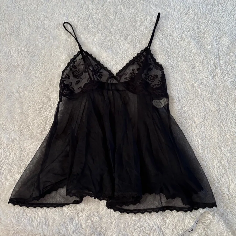 Womens Y2K Sheer Trim Floral Black Whimsigoth Babydoll Coquette M Made in USA Size M