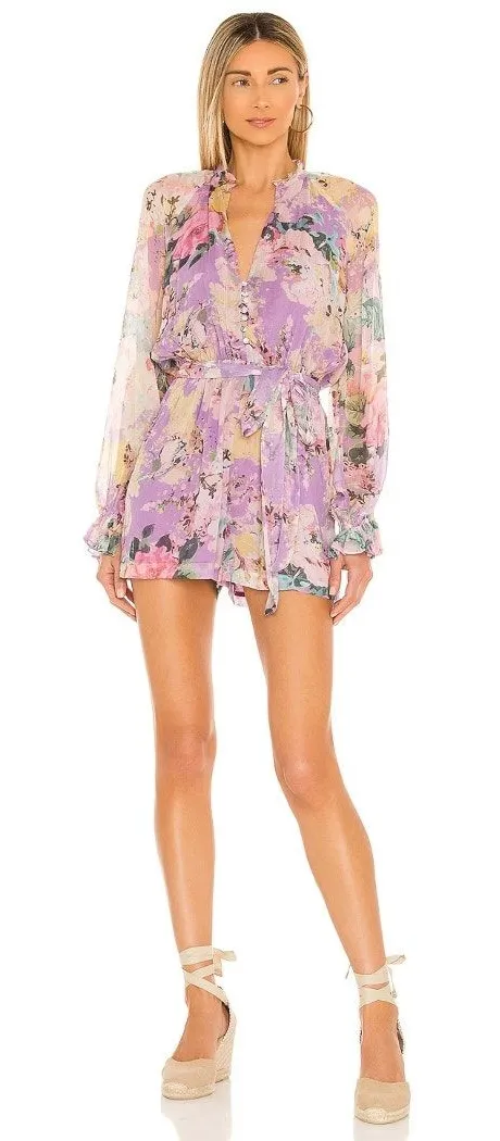 Hemant Nandita X REVOLVE Teien Romper Purple Floral Summer Resortwear Size M