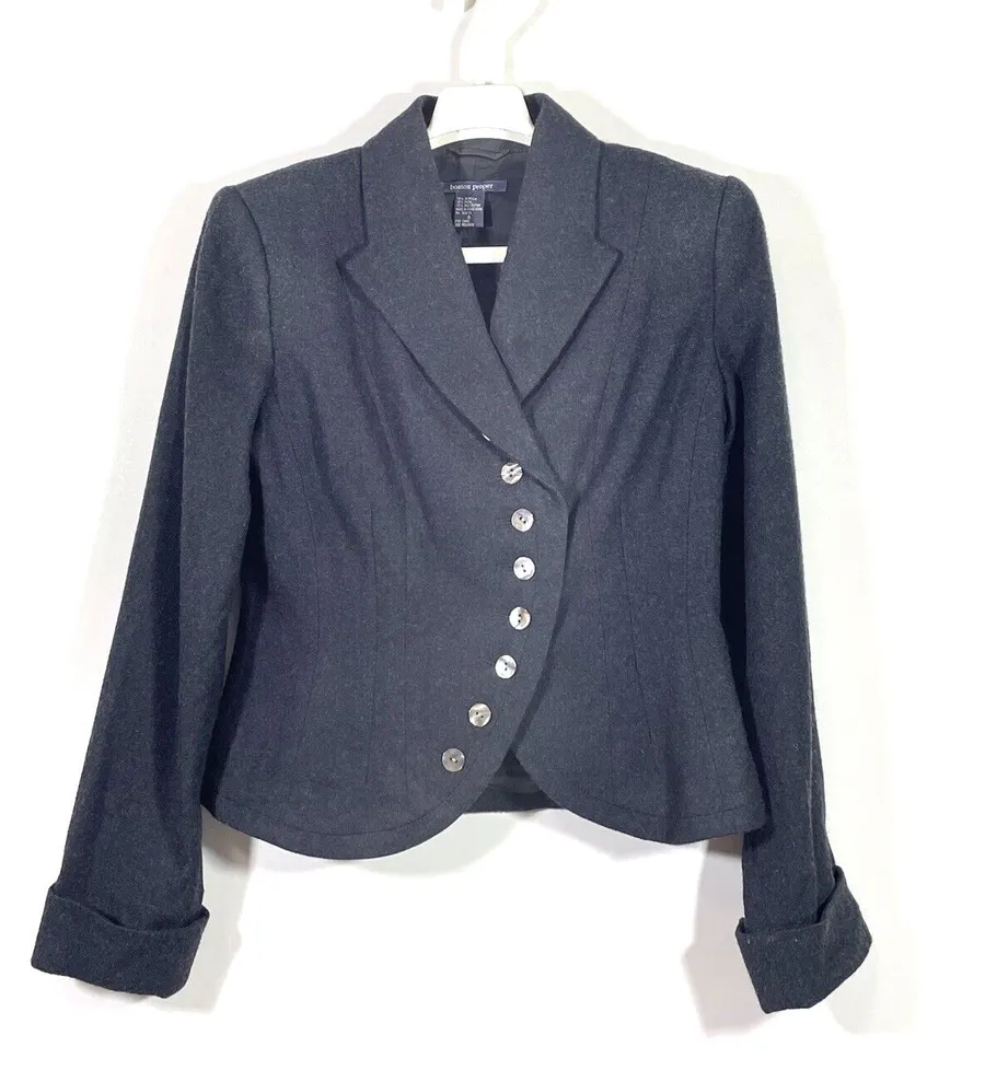 Boston Proper Blazer Jacket Womens Size 6 Asymmetric Button Front Tailored Gray