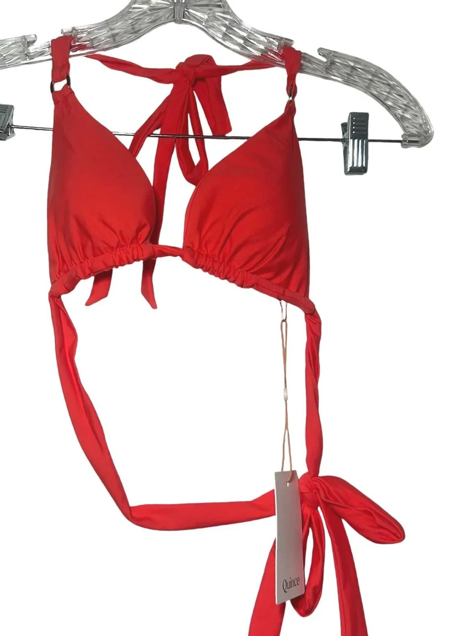 NWT Quince Italian Full Coverage Ring Triangle Bikini Top cherry red women's s