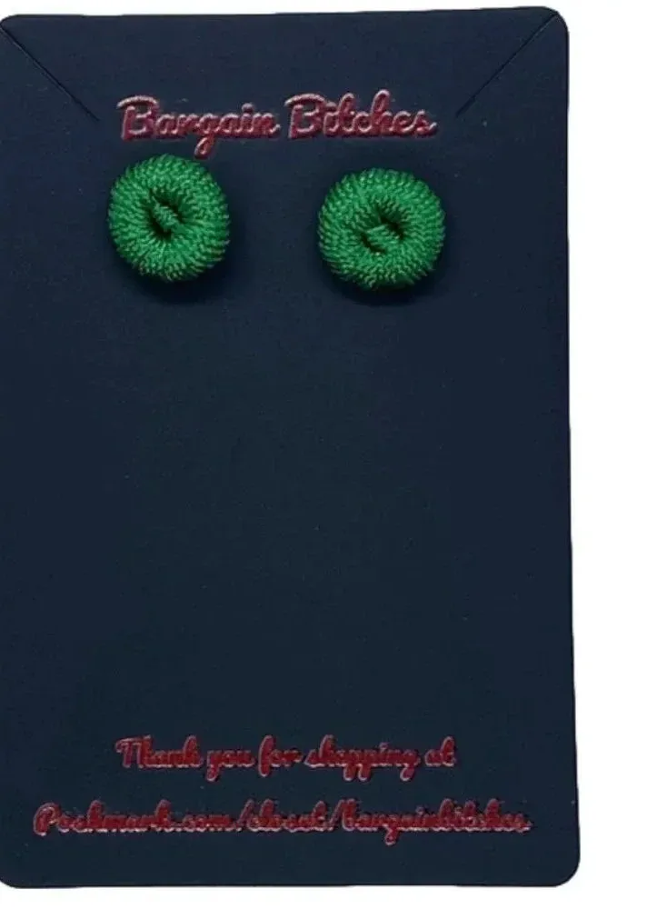 Vibrant Eagles green retro crochet thread button gold tone metal stud earrings