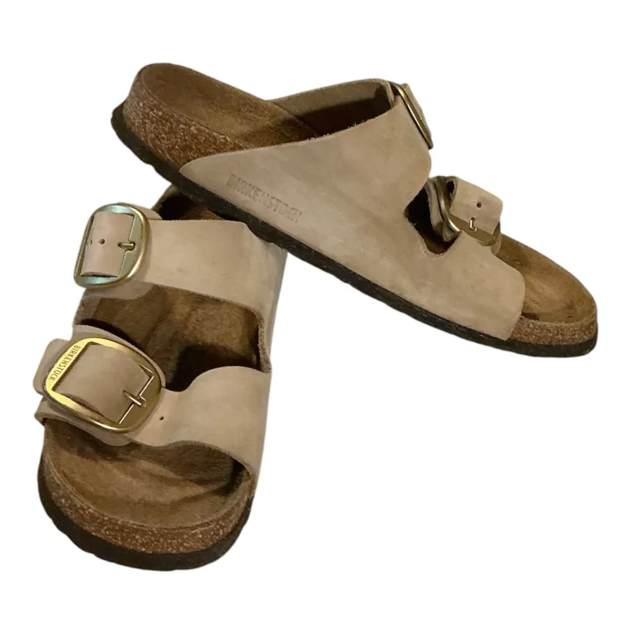 Birkenstock Arizona Big Buckle Nubuck Leather Sandals - Almond/Gold