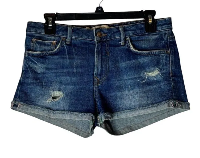 Zara Woman Shorts Women 4 Blue Premium Selvedge Denim Distressed Jean Shorts