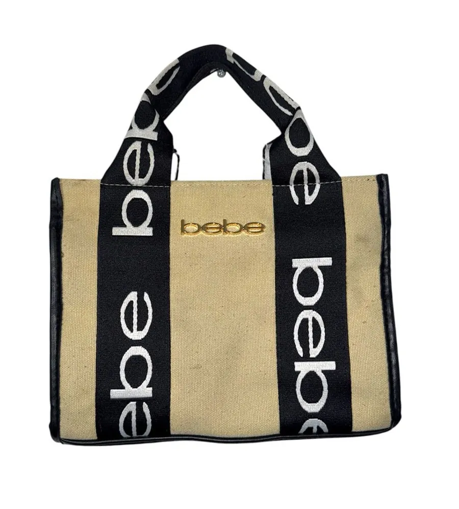 Bebe Hana Woody Canvas Tote Bag Mini Cross Body Minimalist Boho Purse Sporty