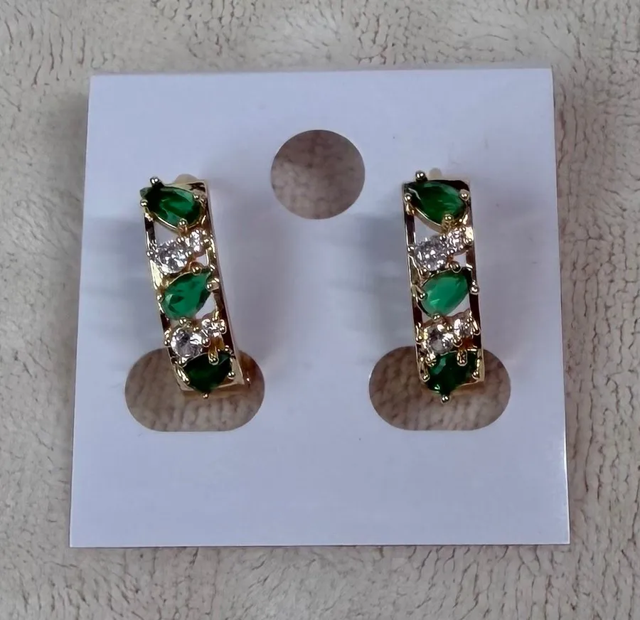 Emerald Cut CZ Hoop Earrings Gold