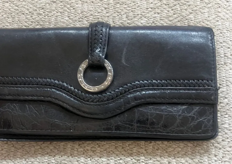 Vintage Y2K Brighton Black Leather Snap Closure Accessory with Silver