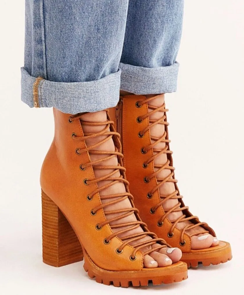 Palermo Heels Ankle Boots Leather Lace-Up Corset Cutouts Booties 7