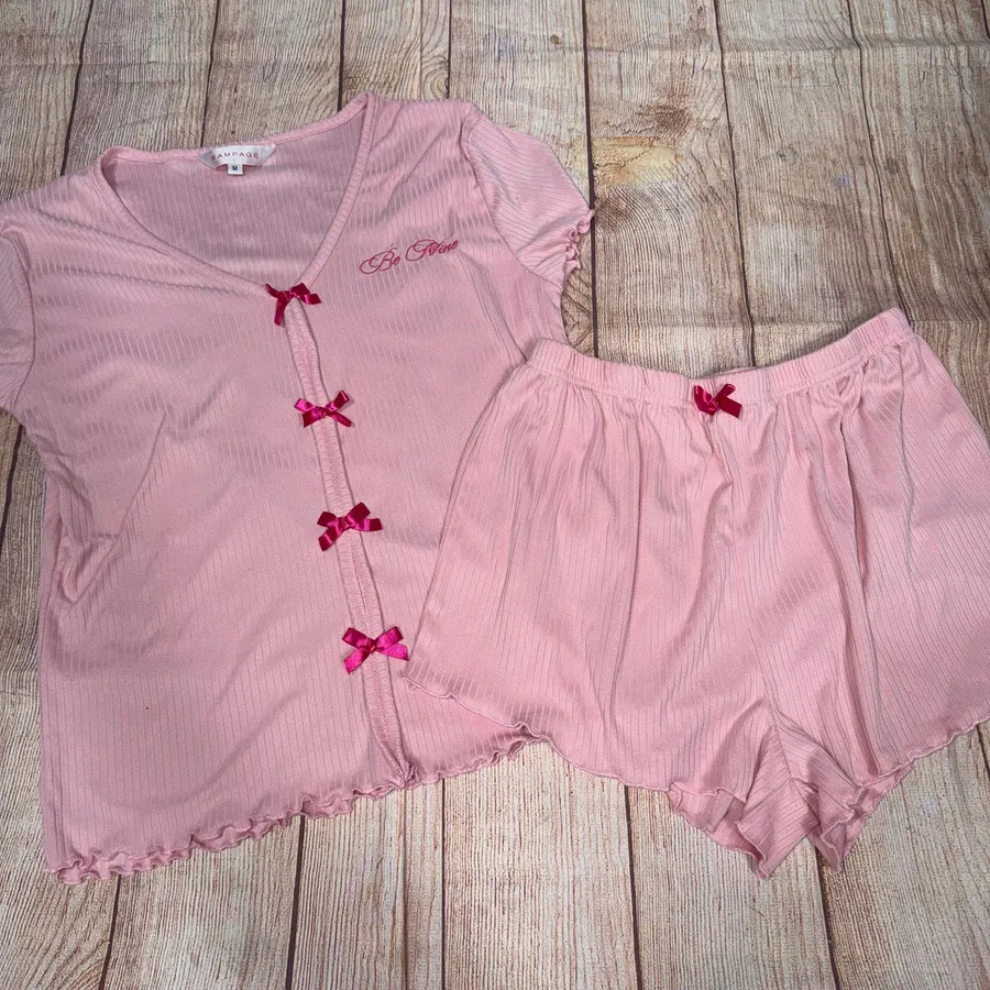 Rampage Women’s Medium Pink Pajama Set with Bow Accents