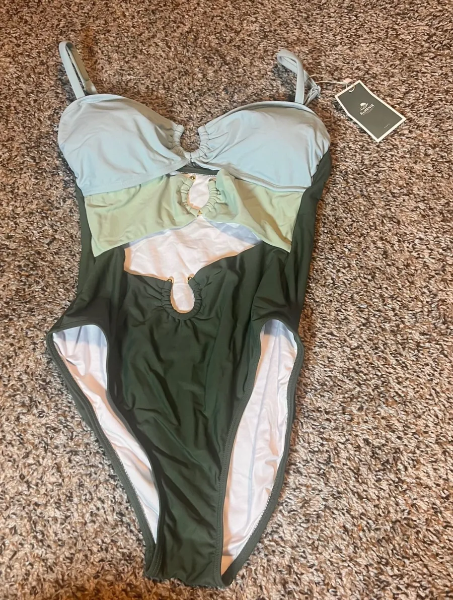 E.M.MENIE One Piece Cutout Swimsuit Women's Green Blue Swimwear
