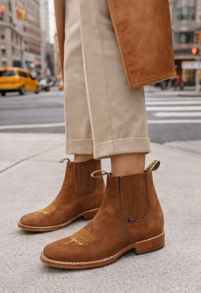 Besserro Brown Suede Chelsea Ankle Boots Western Embroidered Leather 21 MEX Tan Size undefined
