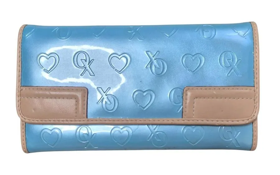 XOXO Vintage Y2K Light Blue Tri-Fold Wallet Debossed Heart Design