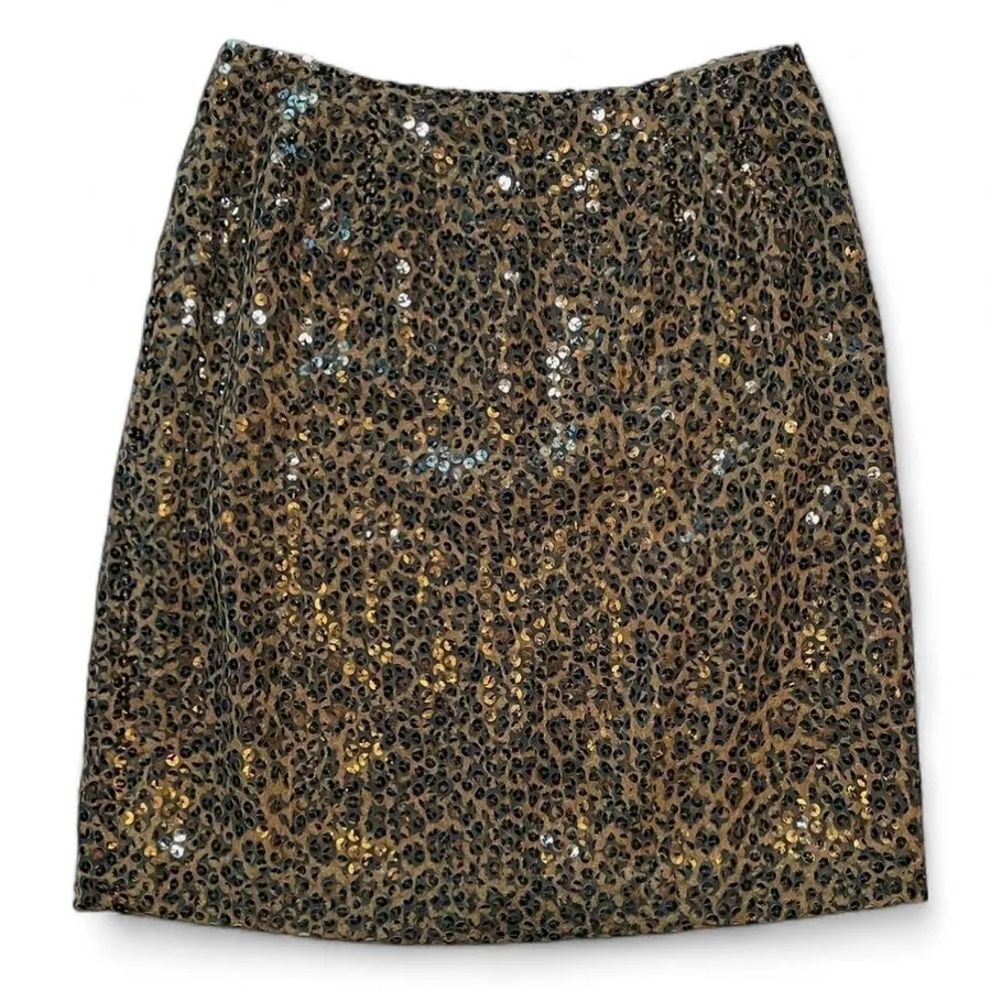 Carlisle Leopard Print Sequin Skirt Size 2 Designer Glam Party Pencil Statement