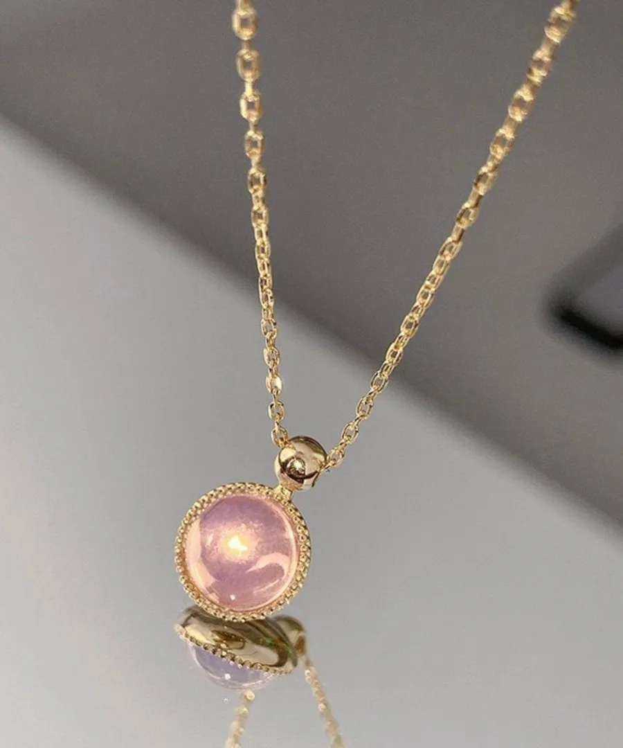 18K Gold Plated Pink Opal Pendant Necklace for Women