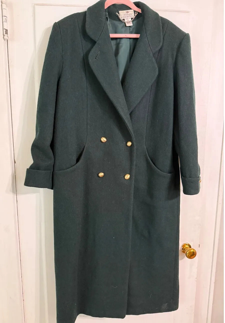 Vintage Worthington Essentials Green Wool Blend Double Breasted Overcoat 14