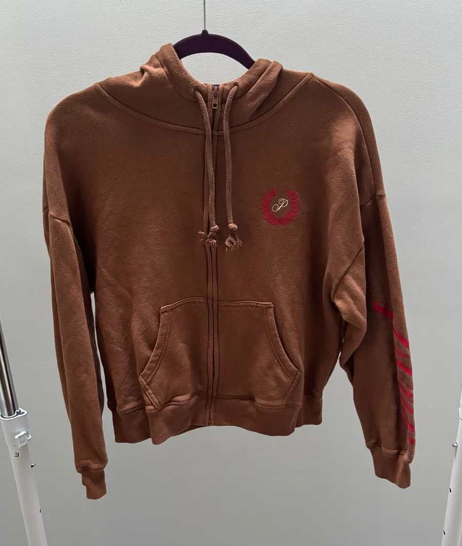 Victoria’s Secret PINK Rust Brown Zip Up Hoodie with Red Logo