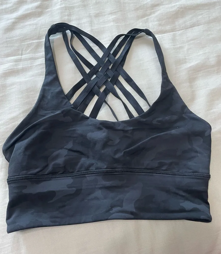 Strappy lululemon Black Camo Sports Bra size 4