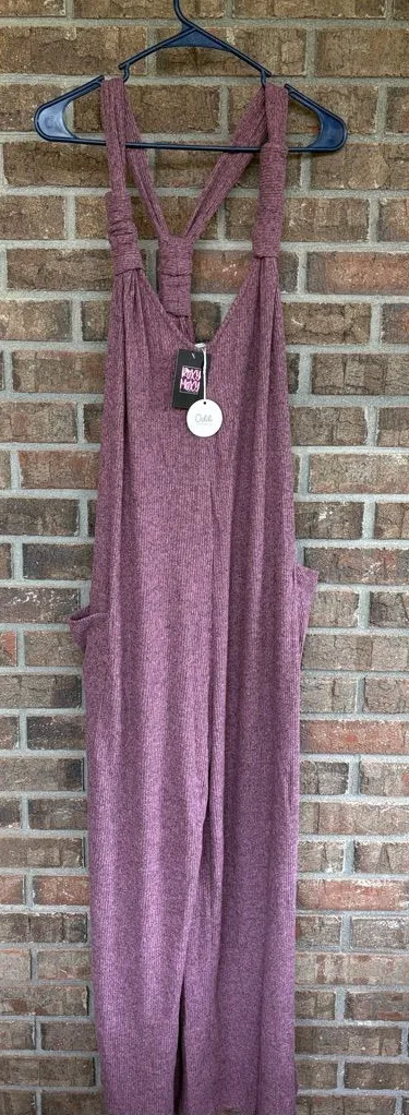 Mauve Knit Wide-Leg Jumpsuit with Knotted Straps