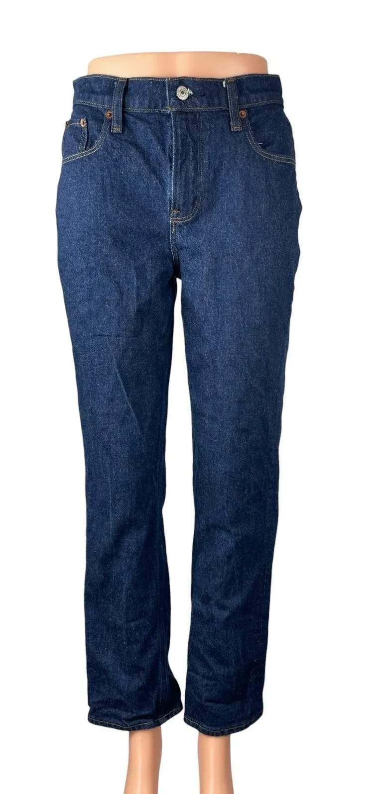 Abercrombie & Fitch Womens Dark Blue Wash Mid Rise Straight Denim Jeans Pants 25