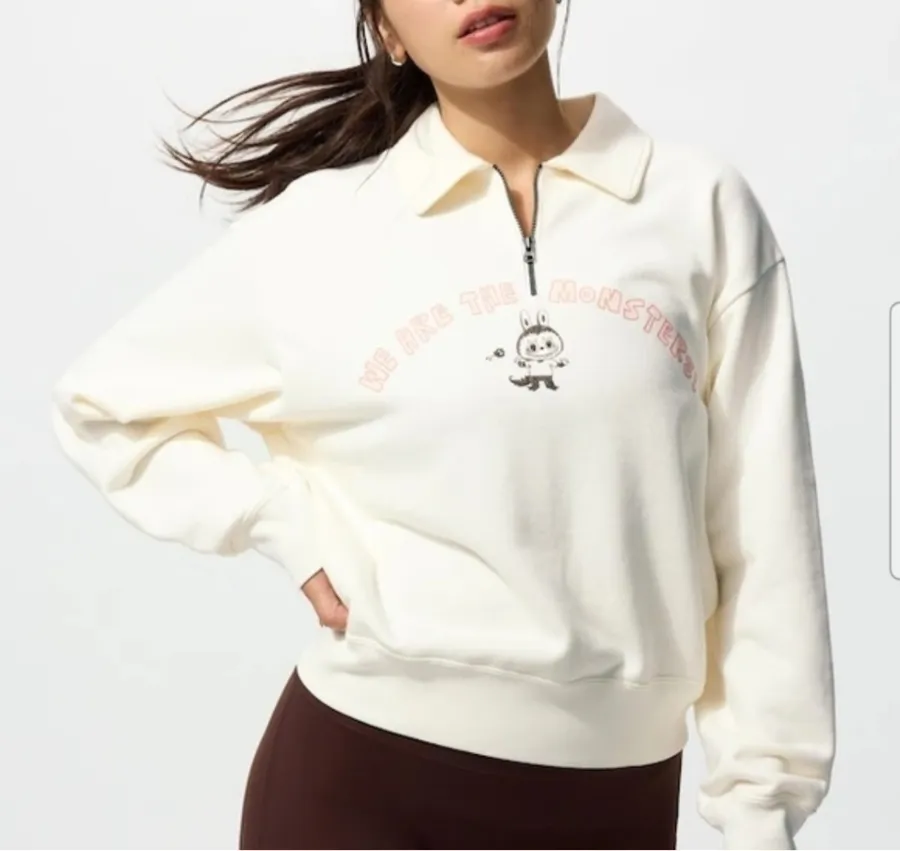 Uniqlo x POP MART The Monsters Labubu Half-Zip Sweatshirt Off White M