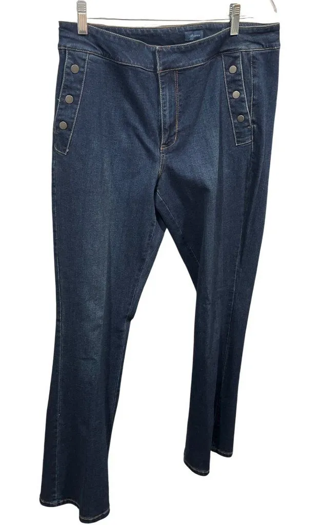 J. Jill York Denim Bootcut Jeans Size 12 Dark Wash Button Detail Stretch Pants Blue