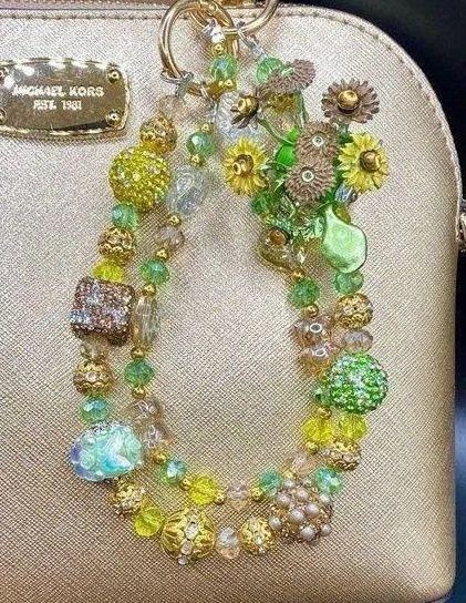 🌻Luxury Bag/Phone Chain Charm/Keychain Van Goth Sunflowers Bling Crystal Beads