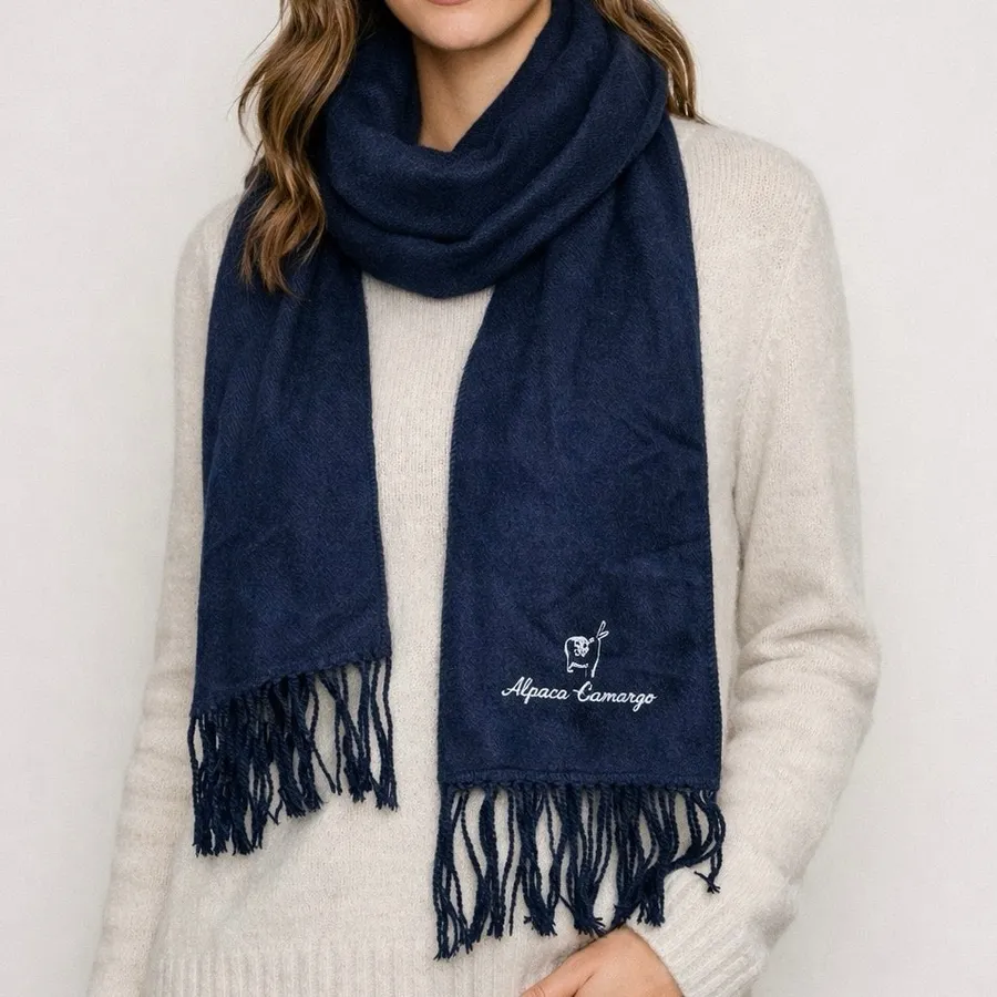 Alpaca Camargo Blue Alpaca Wool Fringe Scarf Soft Cozy Winter Wrap