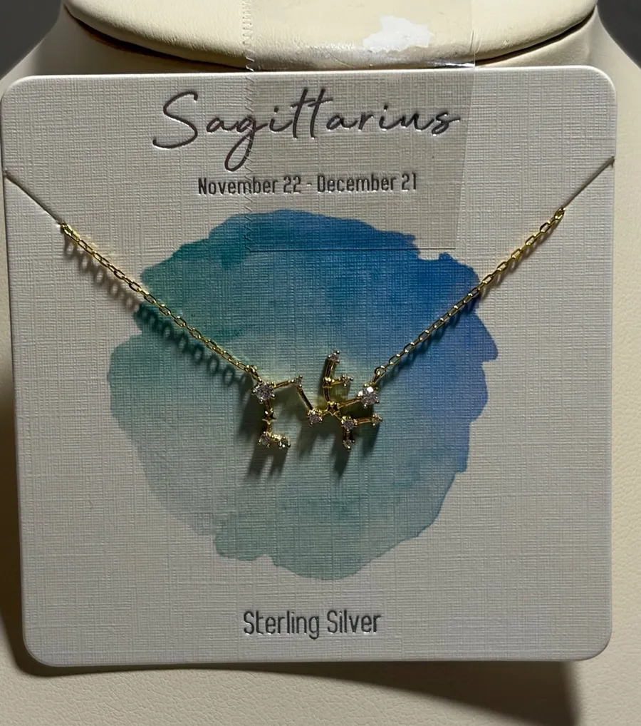 Sagittarius Constellation Necklace Gold Over Sterling Silver Cubic Zirconia New