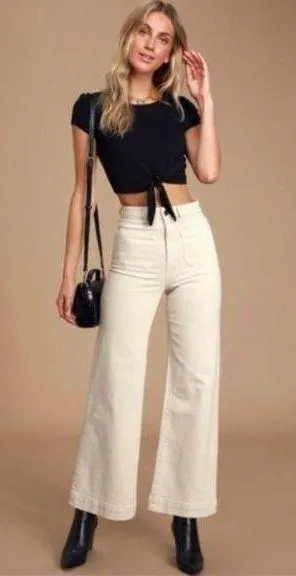 NWT Rollas Sailor Wide Leg Jean In Salt Cream 26