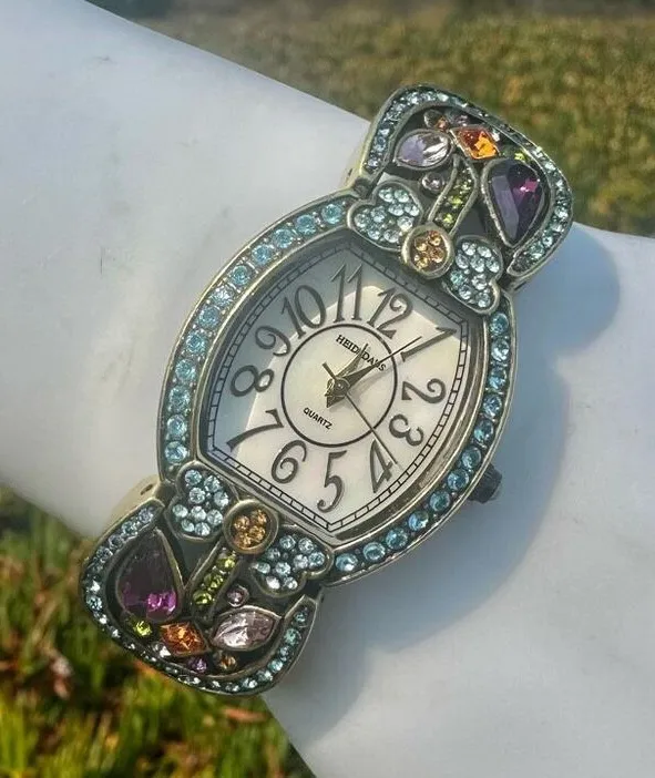 Heidi Daus Pastel Crystal Watch with Aqua Leather Strap Blue