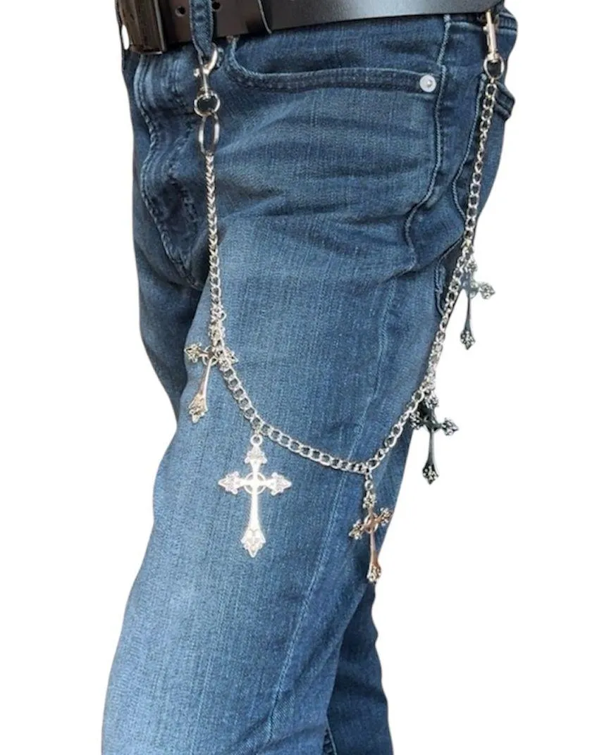 Cross Pants Chain for Men Women,Jeans Chain,Keys Chain,Biker Wallet Chain,Streetwear Punk Hip Hop Unisex Style Silver