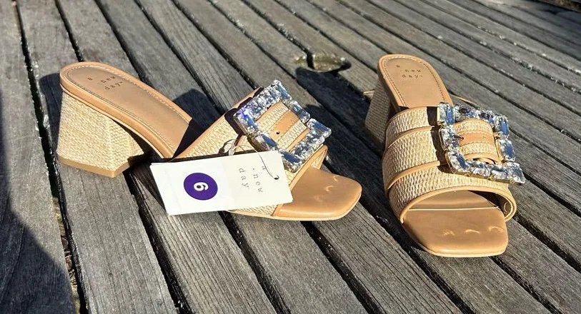 Nwt Size 6 Women's Kathleen Raffia Buckle Block Heels - A New Day summer spring