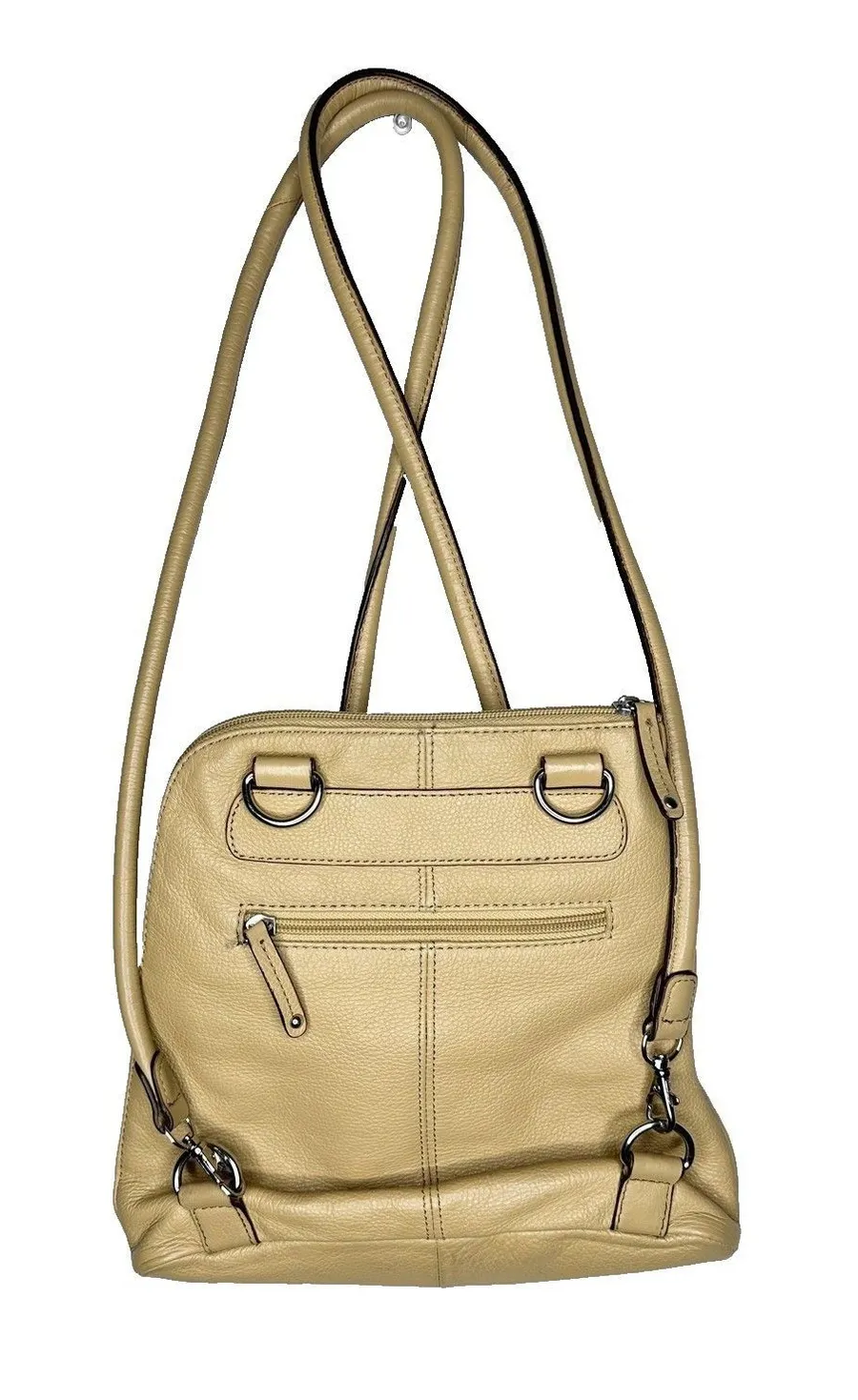 Clarks Leather Shoulder Bag Womens Convertible Purse Striped Lining Tan Pebbled