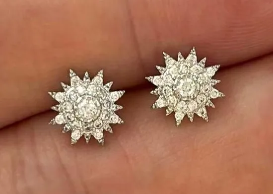 9mm CZ Sun Stud Earrings for Men Women,Streetwear Punk Hip Hop Unisex Style Silver
