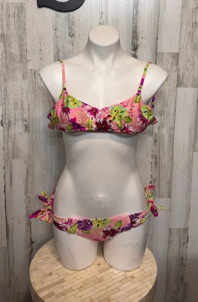 Victoria's Secret Tropical Floral Bikini Set 2-Piece Swimsuit Womens Small Pink