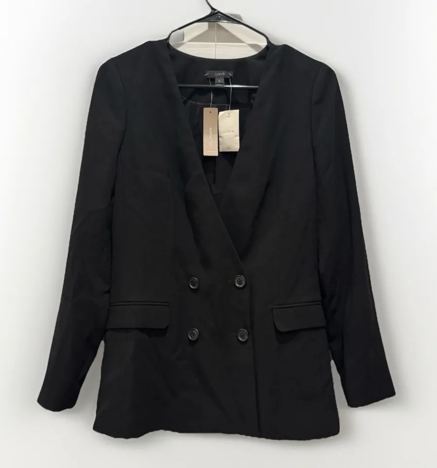 NEW J.Crew French Girl Double Breasted Blazer Black - Size 0 Dark Academia Work