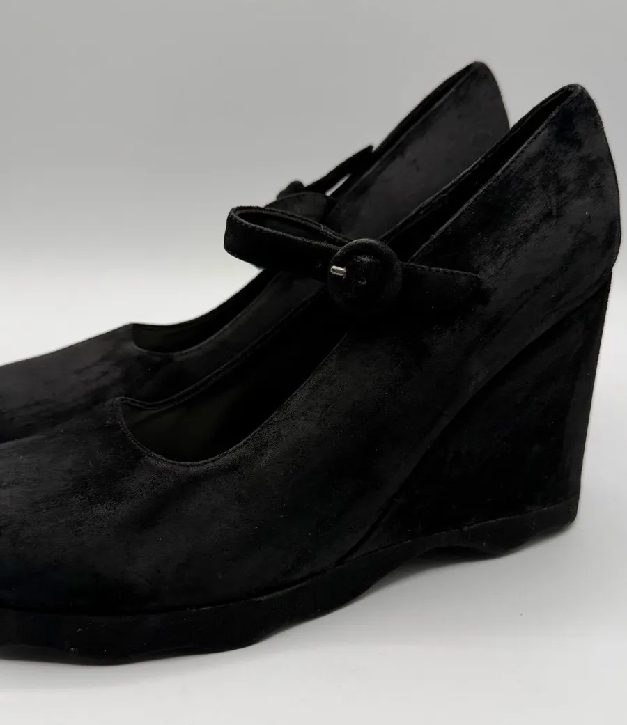 Vintage MIA Betty Y2K Mary Jane Platform Wedge Heels Black Leather 8.5