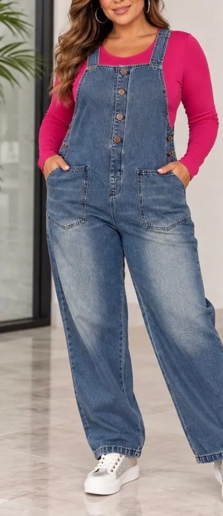 Chouyatou~Women's Faded Blue Denim Overalls