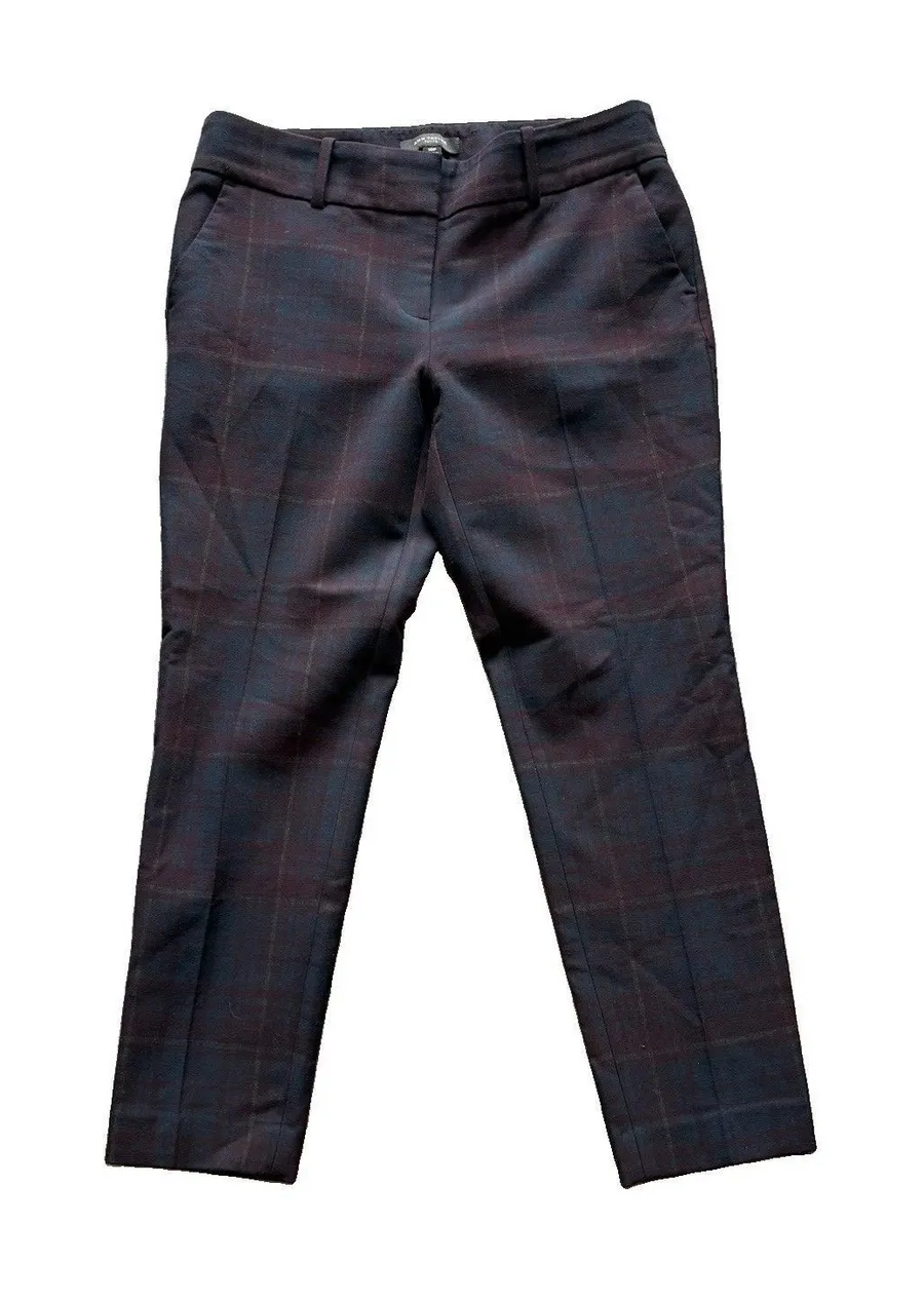 Ann Taylor Petite Multicolor Navy Maroon Plaid Casual Dress Pants Womens Sz 10P