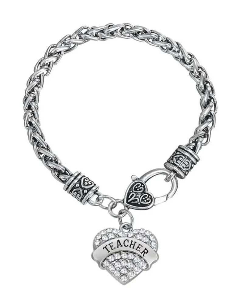 Brand New Womens Teacher Silver & Rhinestone Lobster Claw Bracelet Gift