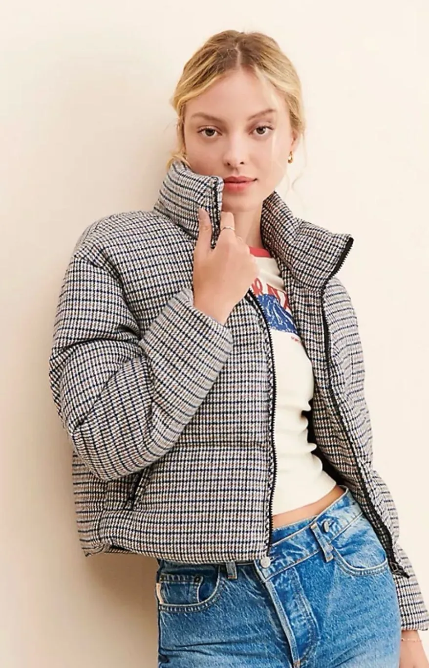 Line & Dot Rue Houndstooth Puffer Jacket Large Anthropologie Revolve