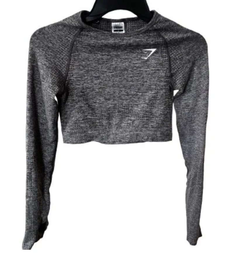 Gymshark Women's Seamless Crop Top Small Gray Long Sleeve Workout Activewear