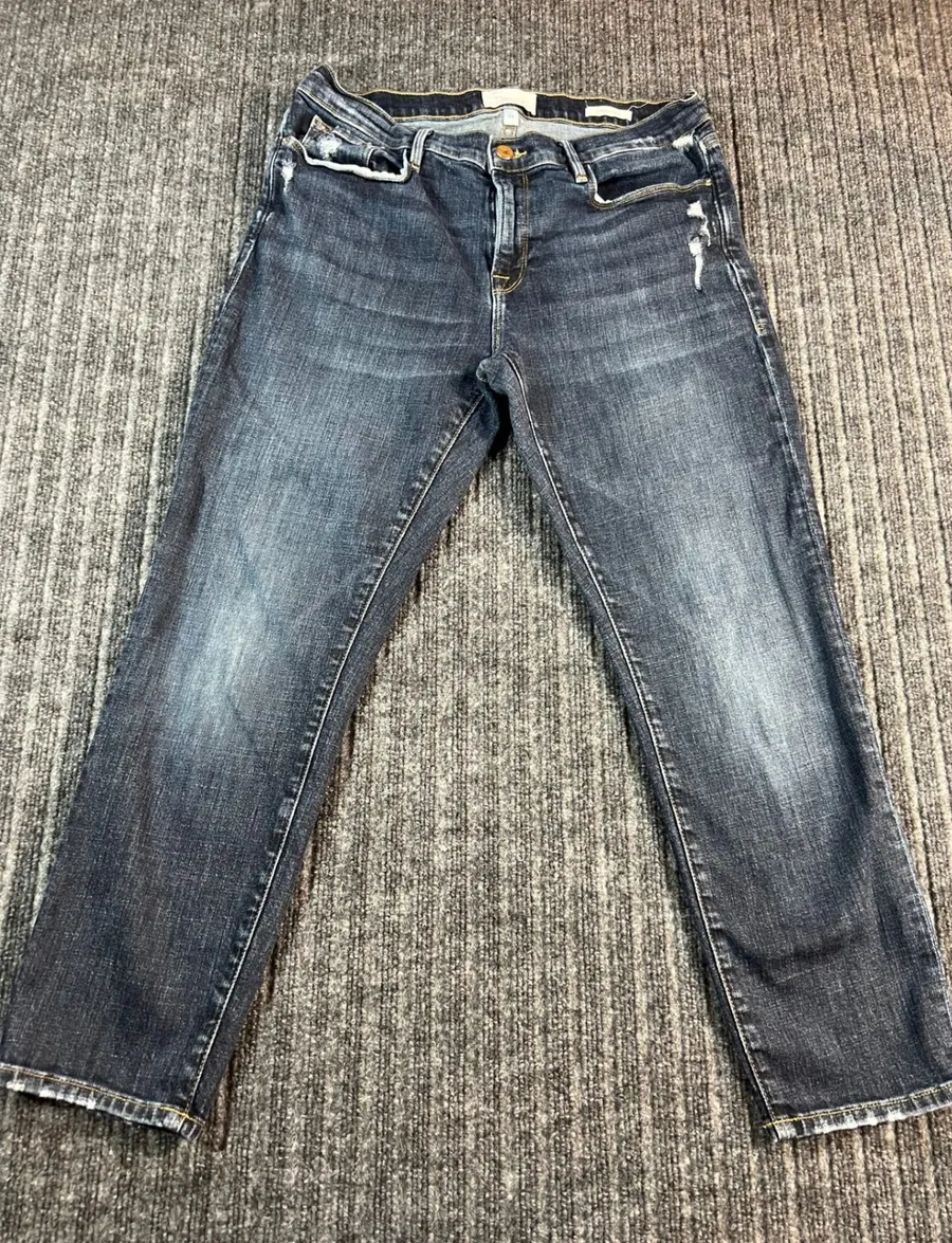 FRAME Le Garcon Crop Jeans Womens 28 Blue Distressed Slim Boyfriend Stretch USA
