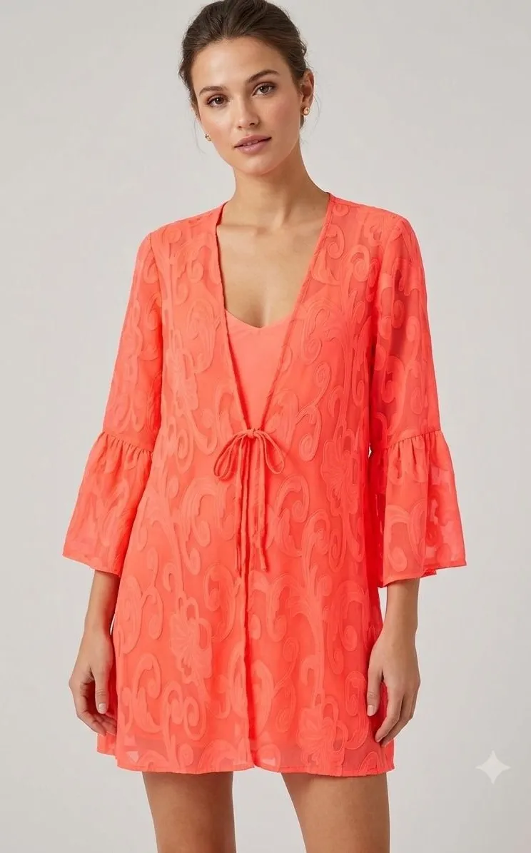Lilly Pulitzer Motley Mini Cover Up Neon Coral Pink Burnout Jacquard Small NWOT