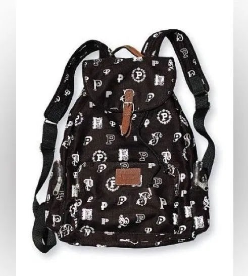 Pink Victoria’s Secret Canvas Black Monogram Backpack