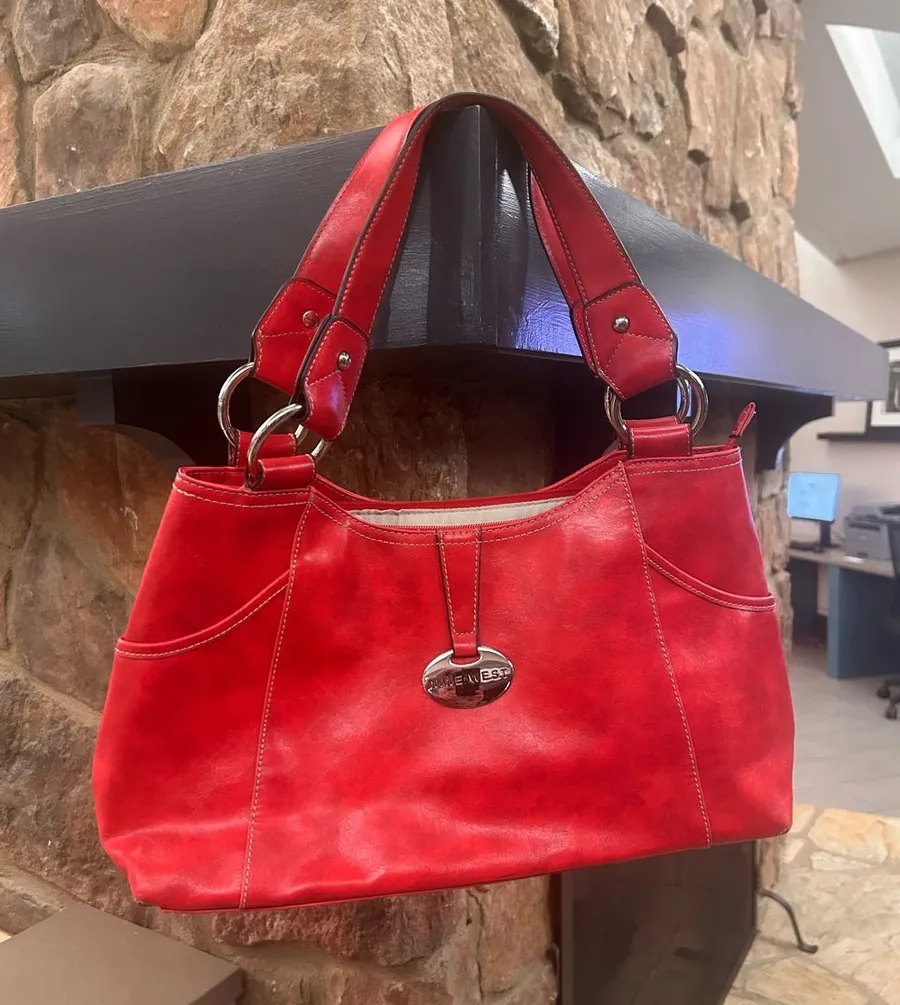 Nine West Vibrant Red Leather Shoulder Tote