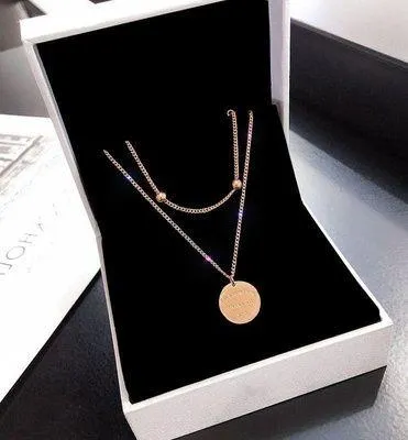 14K Rose Gold Plated Layered Pendant Necklace for Women