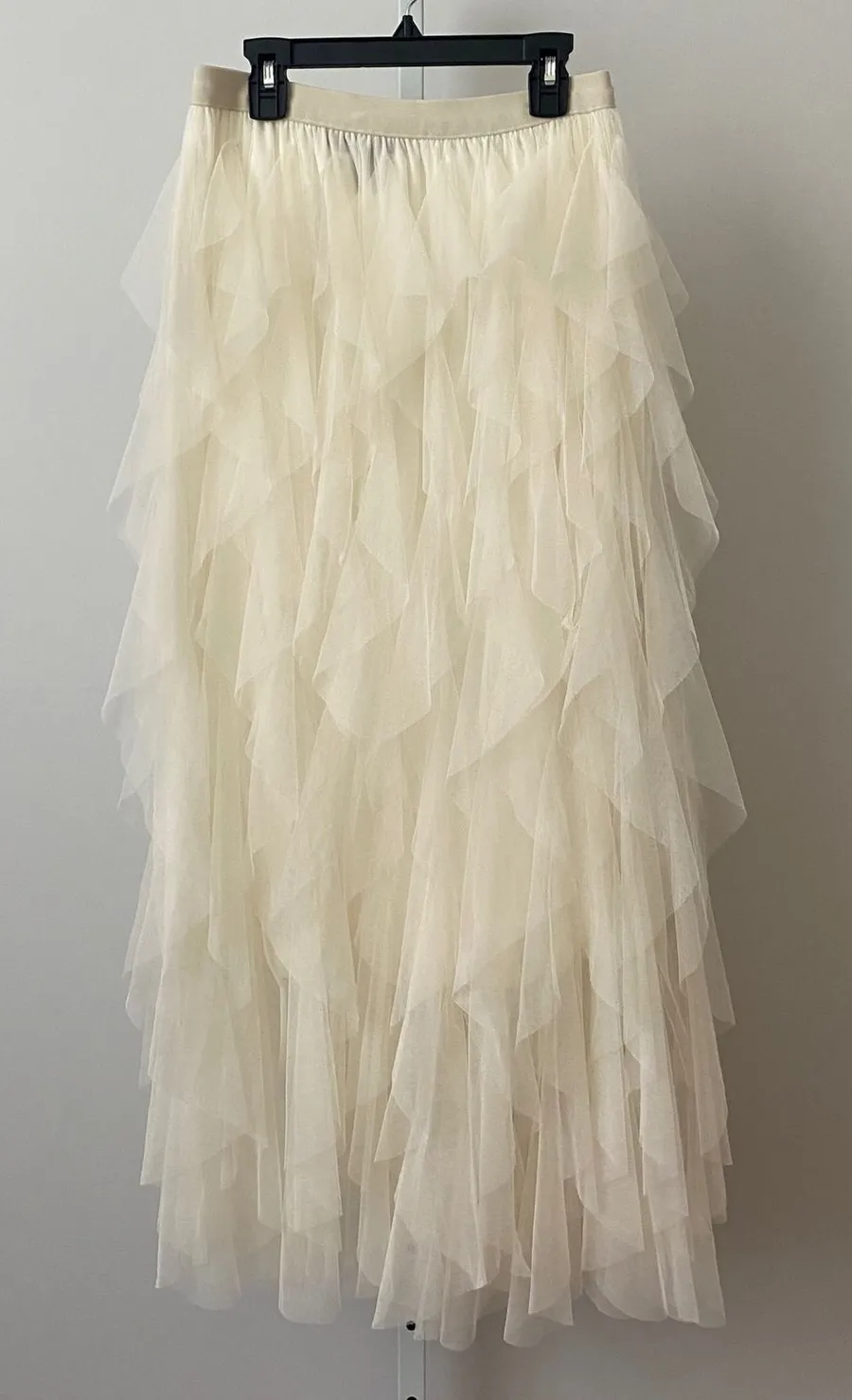 Soho Apparel Tulle Fairy Ethereal Boho Dainty Ruffle Tiered Maxi Skirt M Cream